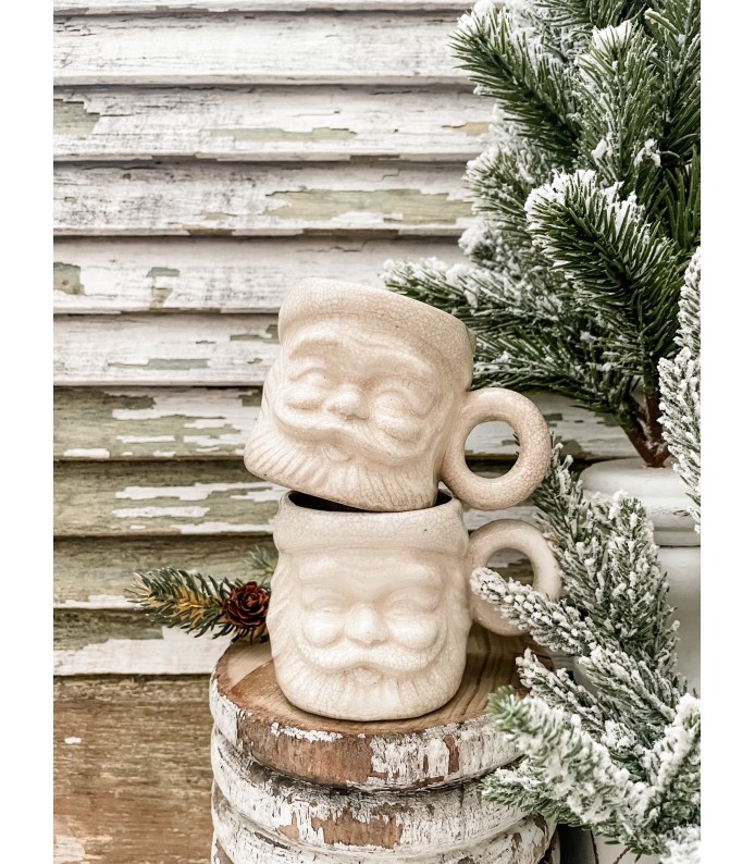 Vintage Rare Santa Mug - O Handle, Stained, crazed - Holiday